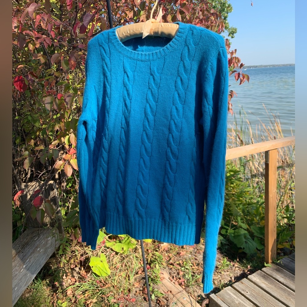 BENETTON Blue Cashmere Cable Crew Neck Sweater